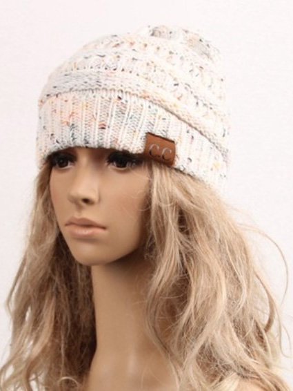 

Knitted yarn woolen hat women winter, White, Hats