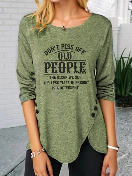 

Top Casuale Girocollo Lettera Maniche Lunghe, Verde, Blouses & Shirts