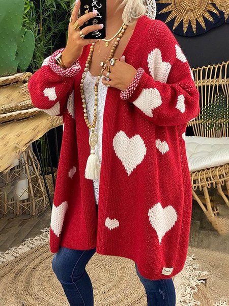 

Casual Geometric Acrylic Sweater, Red, Cardigans