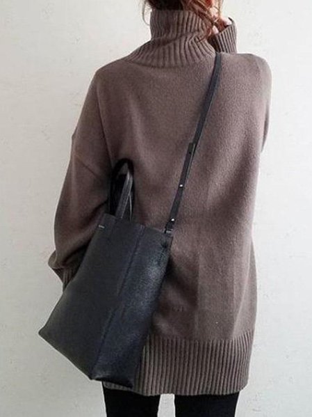 

Solid Long Sleeve Knitted Turtleneck Sweater, Coffee, Sweaters