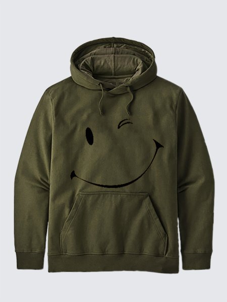 

"Smile Wink" Printed Cotton-Blend Casual Men's Fashion Hoodie Sweatshirt, Army green, Men's Clothing
