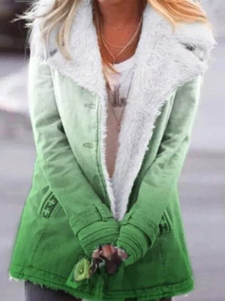 

Striped V Neck Cotton-Blend Long Sleeve Jacket, Green, Coats
