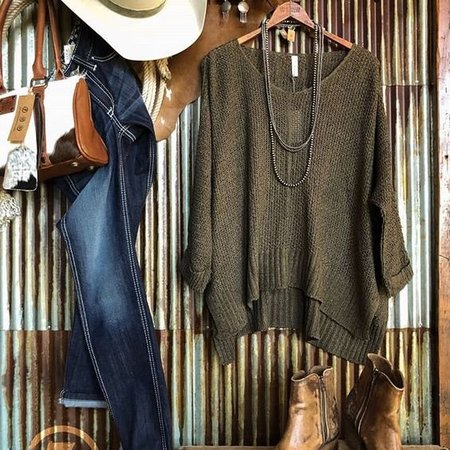 

Casual Long Sleeve Sweater, Army green, Knitwear & Sweaters