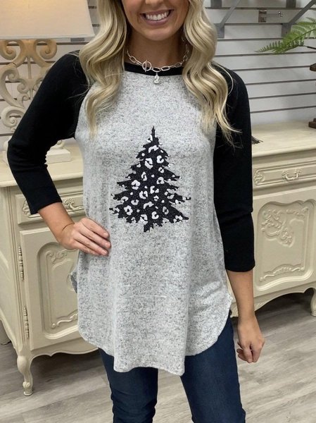 

O-Neck Cotton-Blend Women's Fashion Print Sweatshirt, Gray, Hoodies&Sweatshirts