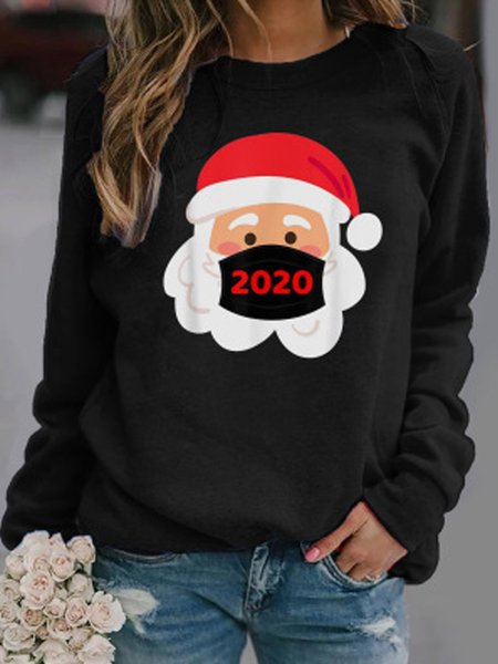 Women Christmas Snowman Printed Long Sleeve Winter Top Sweatshirt, Black 3, Tops