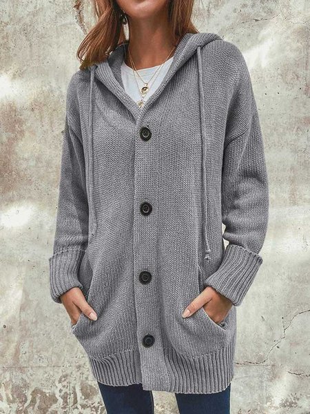 

Winter warm cardigan Vintage Solid Shift Jacket, Gray, Coats