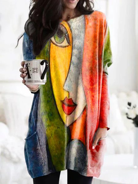 

Abstract Long Sleeve Casual Shirts & Tops, Image color, Tunics