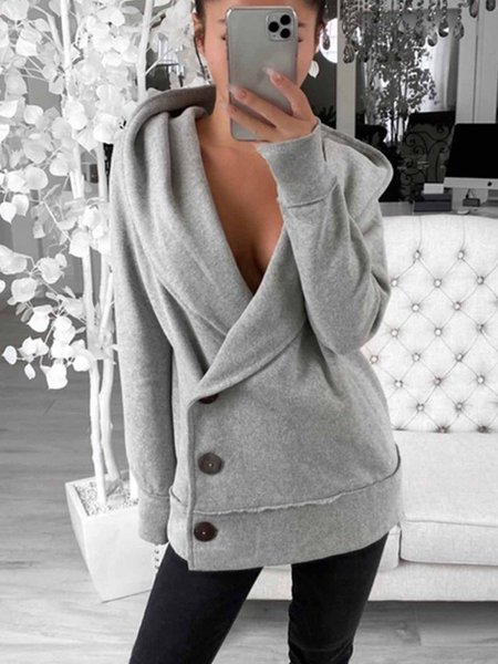 

Buttoned V Neck Casual Jacket, Gray, Coats