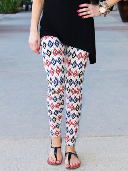 

Vintage Geometric Printed Plus Size Casual Pants, Color9, leggings