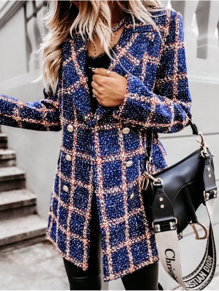 

Casual Plaid Shawl Collar Overcoat, Navy blue, Trench Coats