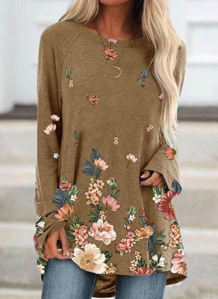 

Top Floreale Maniche Lunghe, Cachi, T-Shirts