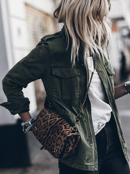 

Long Sleeve Cotton-Blend Jacket, Green, Jackets