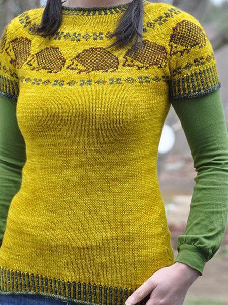 

Sheath Vintage Long Sleeve Sweater, Yellow, Sweaters