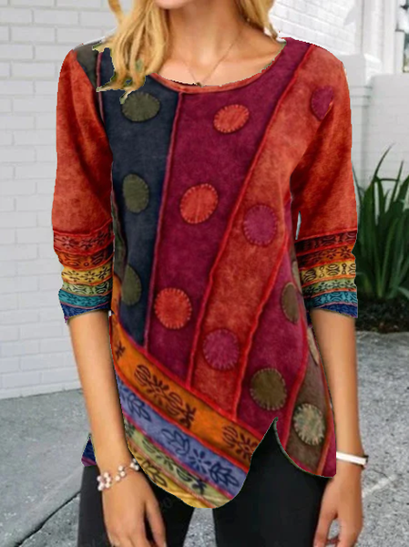

Abstract Vintage Shift Holiday Crew Neck Long Sleeve Tunic, Red, Tunics