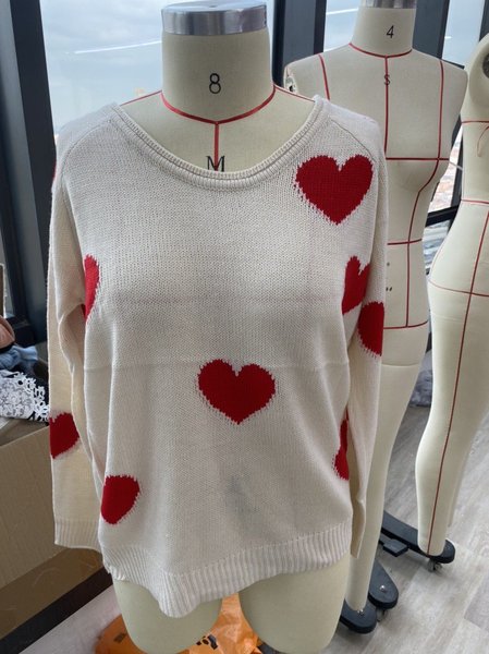 

Love Knitted V Neck Long Sleeve Sweater, White, Sweaters
