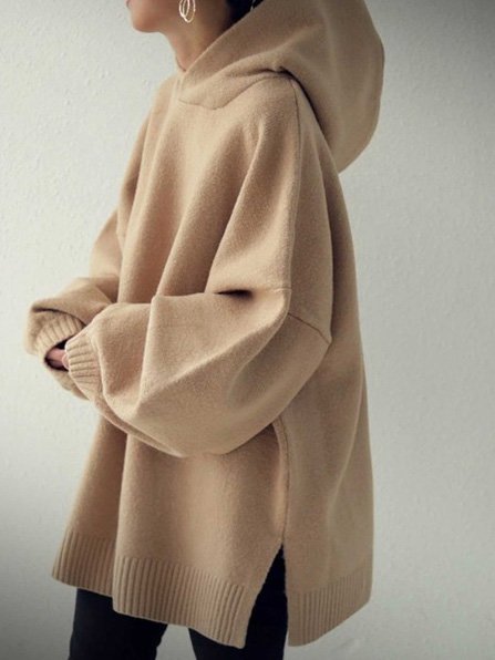 

Long Sleeve Casual Wool Blend Solid Sweater, Khaki, Sweaters