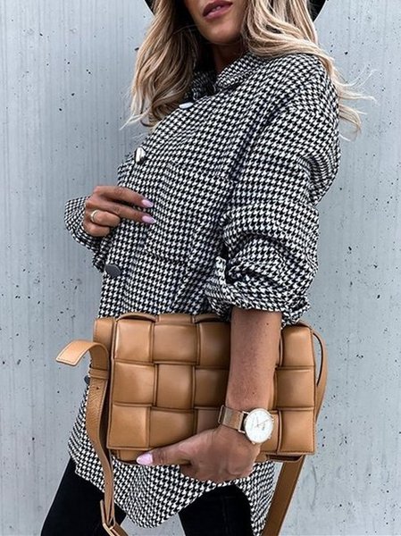 

Shirt Collar Long Sleeve Vintage Checkered Shirts, Black, Blouses & Shirts