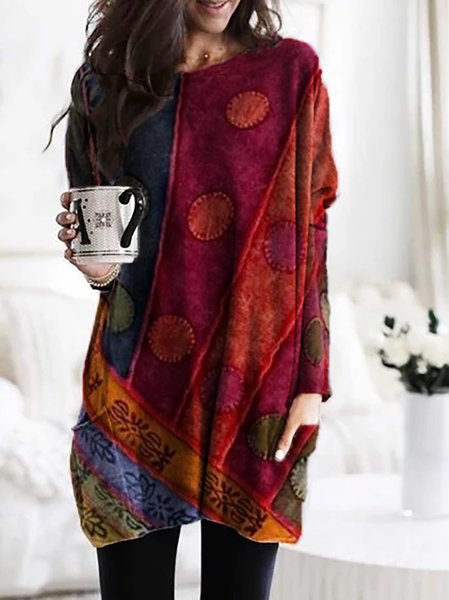 

Women Long Sleeve Casual Printed Cotton-Blend Red Tunic Top, Shirts & Blouses