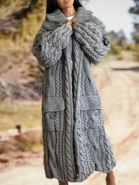 

Knitted Long Sleeve Jacket, Gray, Sweaters