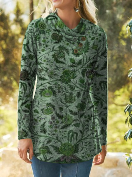 

Plus size Long Sleeve Casual Printed Shirts & Tops, Green, Tops