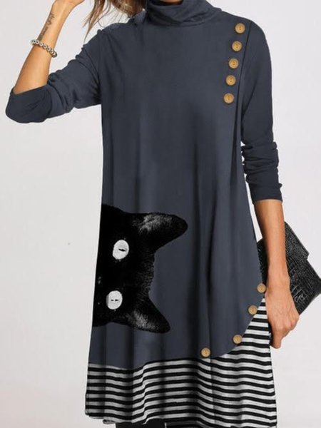 

Cotton Patchwork Long Sleeve Dresses, Multicolor, Dresses