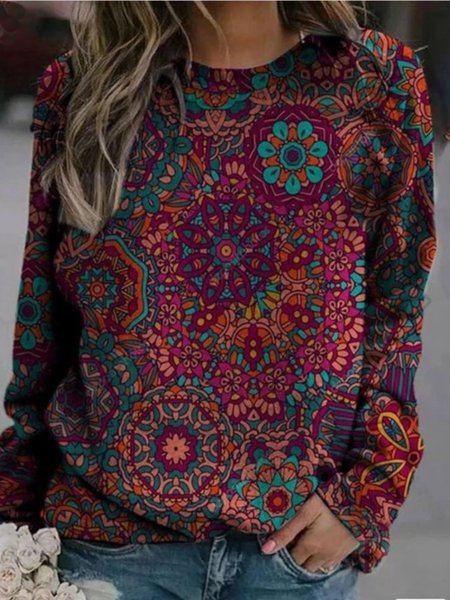 

Top Stampato Maniche Lunghe Girocollo, Multicolore, Hoodies & Sweatshirts