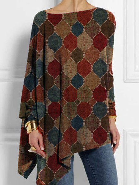 

Felpa Stampato Casuale Maniche Lunghe Misto Cotone, Multicolore, Blouses & Shirts