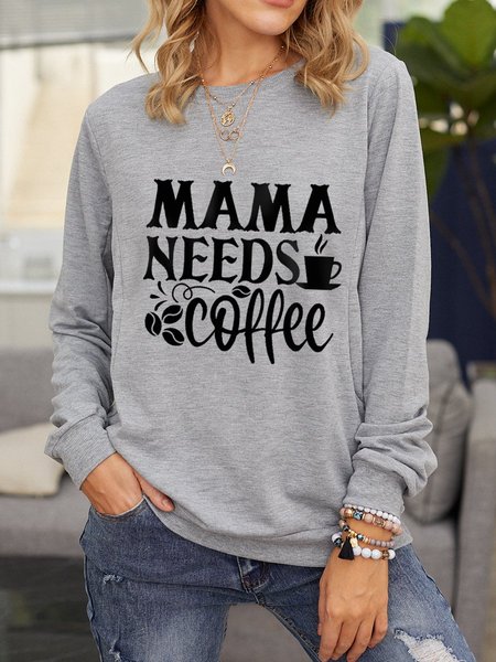 

Letter Print Long Sleeve Loose Round Neck Sweatshirt, Gray, Hoodies&Sweatshirts