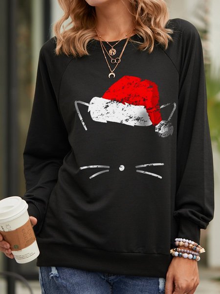 

Cat funny shirt, cat Santa hat Christmas pullover, cat face funny Christmas gift pullover, Black, Hoodies&Sweatshirts