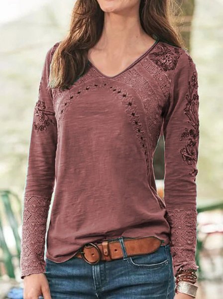 

Camicie Maniche Lunghe Benda Donna Misto Cotone, Rosso, T-Shirts