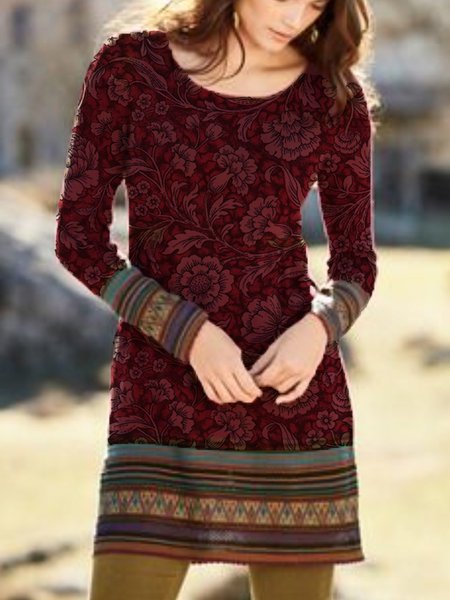 

Abito Girocollo Casuale Stampato Cotone, Multicolore, Dresses