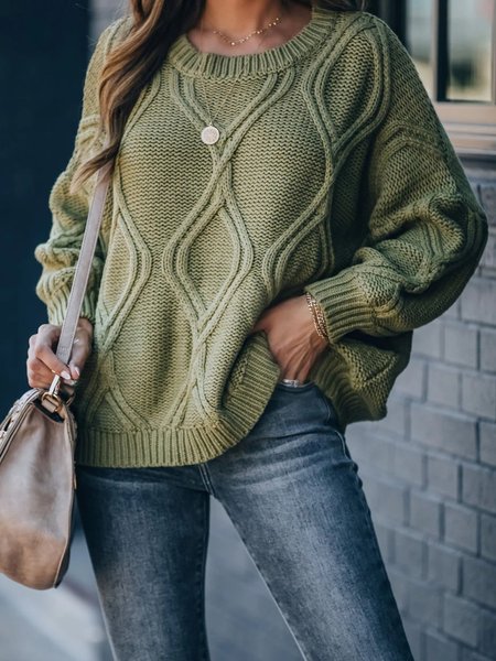 

Casual Crew Neck Cotton Sweater, As picture, Sweaters