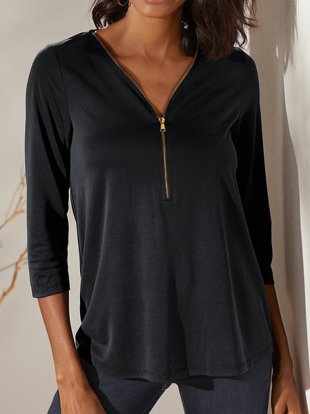 

Women's Solid Shift Casual Long Sleeve Shirts, Black, Long sleeves