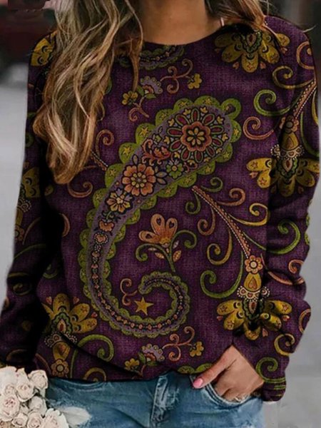 

Casual Floral-Print Floral Long Sleeve Tops, Black, Hoodies & Sweatshirts