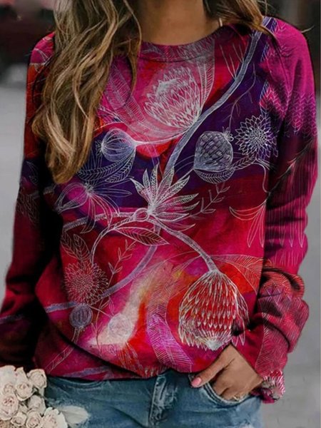 

Top Maniche Lunghe Girocollo Vintage Floreale, Rosso, Hoodies & Sweatshirts