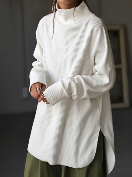 

Long Sleeve Turtleneck Solid Knitted Sweater, White, Sweaters