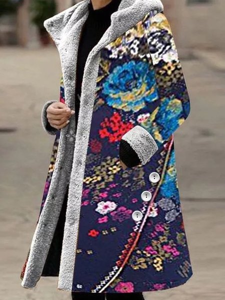 

Cotton-Blend Long Sleeve Jacket, Blue, Coats