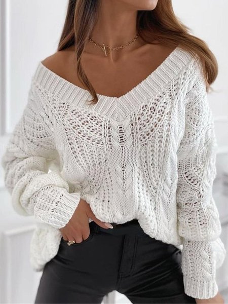 

Long Sleeve V Neck Mohair Sweater, White, Sweaters