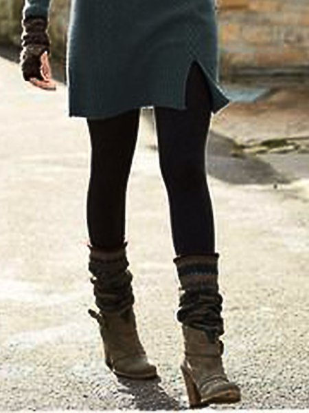 

Knitted Plain Pants, Black, Bottoms