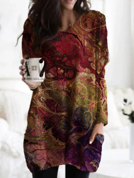 

Top Maniche Lunghe Tribale Stampato Floreale, Rosso, Blouses & Shirts