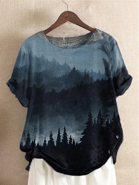

Short Sleeve Casual Printed Ombre/tie-Dye T-shirt, Blue, Tees & T-shirts