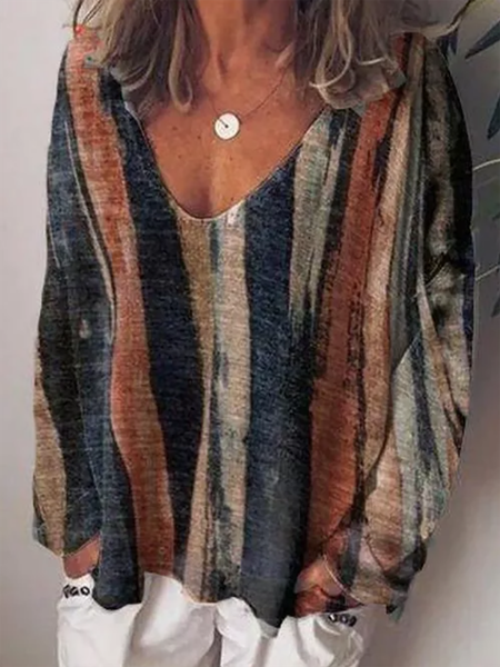 

Top Casuale Scollo a V Misto Cotone, Blu marino, Sweater