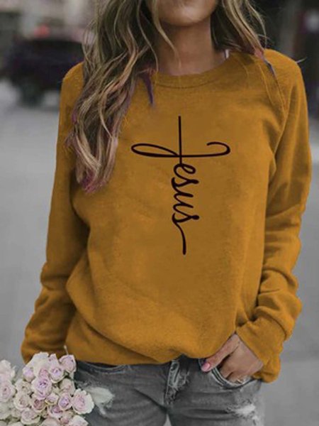 

Girocollo Superiore Maniche Lunghe Stampato Misto Cotone, Marrone, Hoodies & Sweatshirts