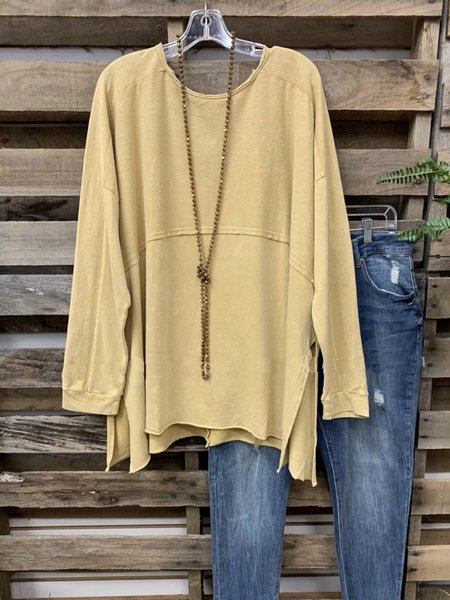

Long Sleeve Solid Casual Shirts & Tops, Yellow, Tops