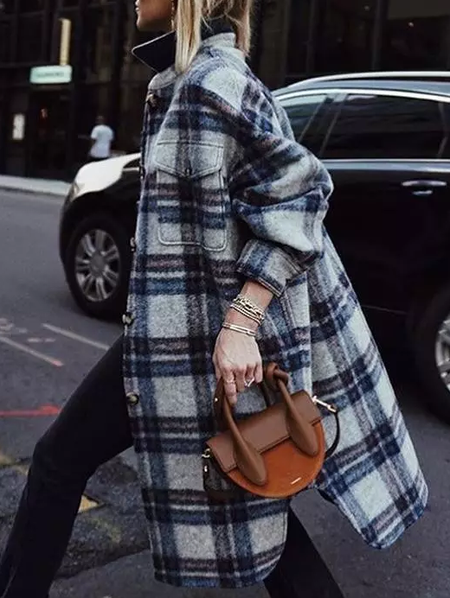 

Vintage Long Sleeve Checkered/plaid Fleece Coat, Blue, Coats