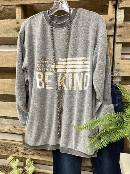 

Round Neck Long Sleeve Sweatshirt, Gray, Tops