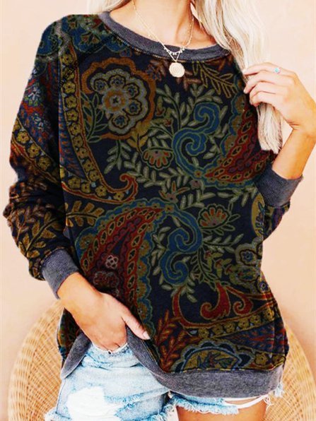 

Tribal Floral-Print Long Sleeve Sweatshirt, Multicolor, Hoodies&Sweatshirts