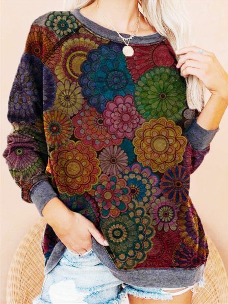 

Crew Neck Vintage Long Sleeve Sweatshirt, Multicolor, Hoodies&Sweatshirts