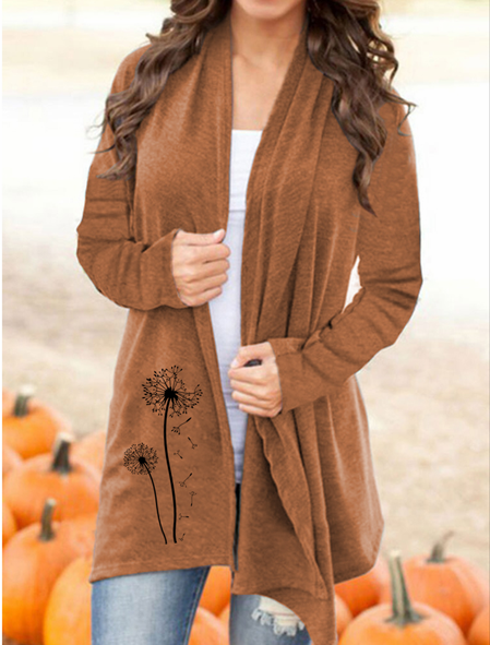 

Dandelion Print Casual A-Line Jacket, Coffee, Cardigans