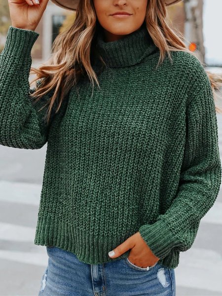 

Acrylic Long Sleeve Casual Turtleneck Sweater, Green, Sweaters